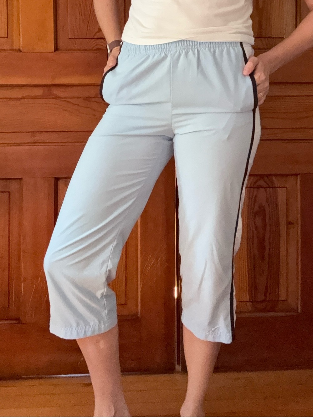 Nike Light Blue Cropped Track Capris with Black Side Stripe